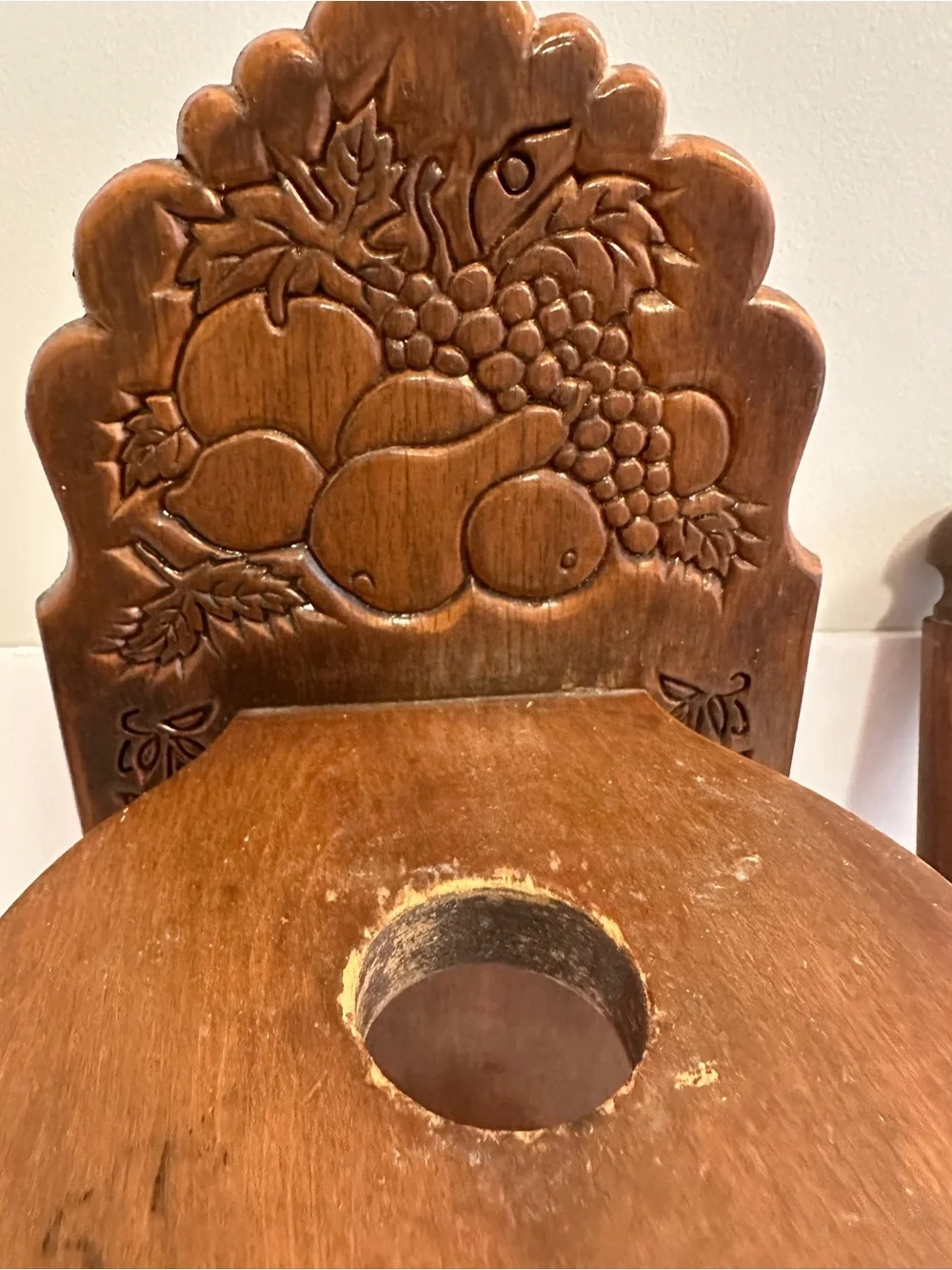 Carved Wooden Paper Towel Holder in Warm Brown